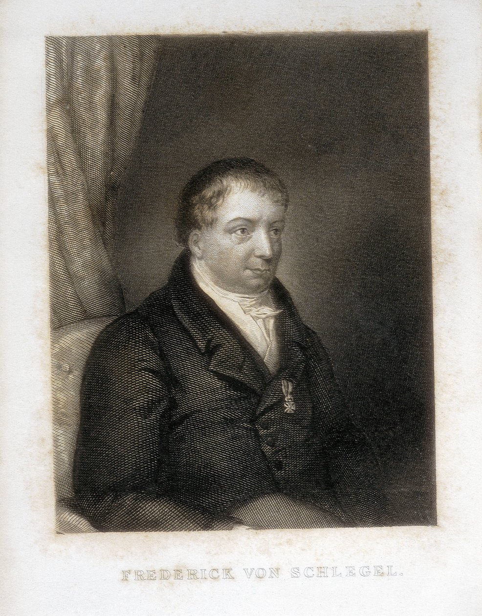 SCHLEGEL, Friedrich von (1772-1829). Niemiecki poeta, krytyk i uczony. Krytyczny przywódca niemieckiego romantyzmu. Rycina. autorstwa Artist Unknown