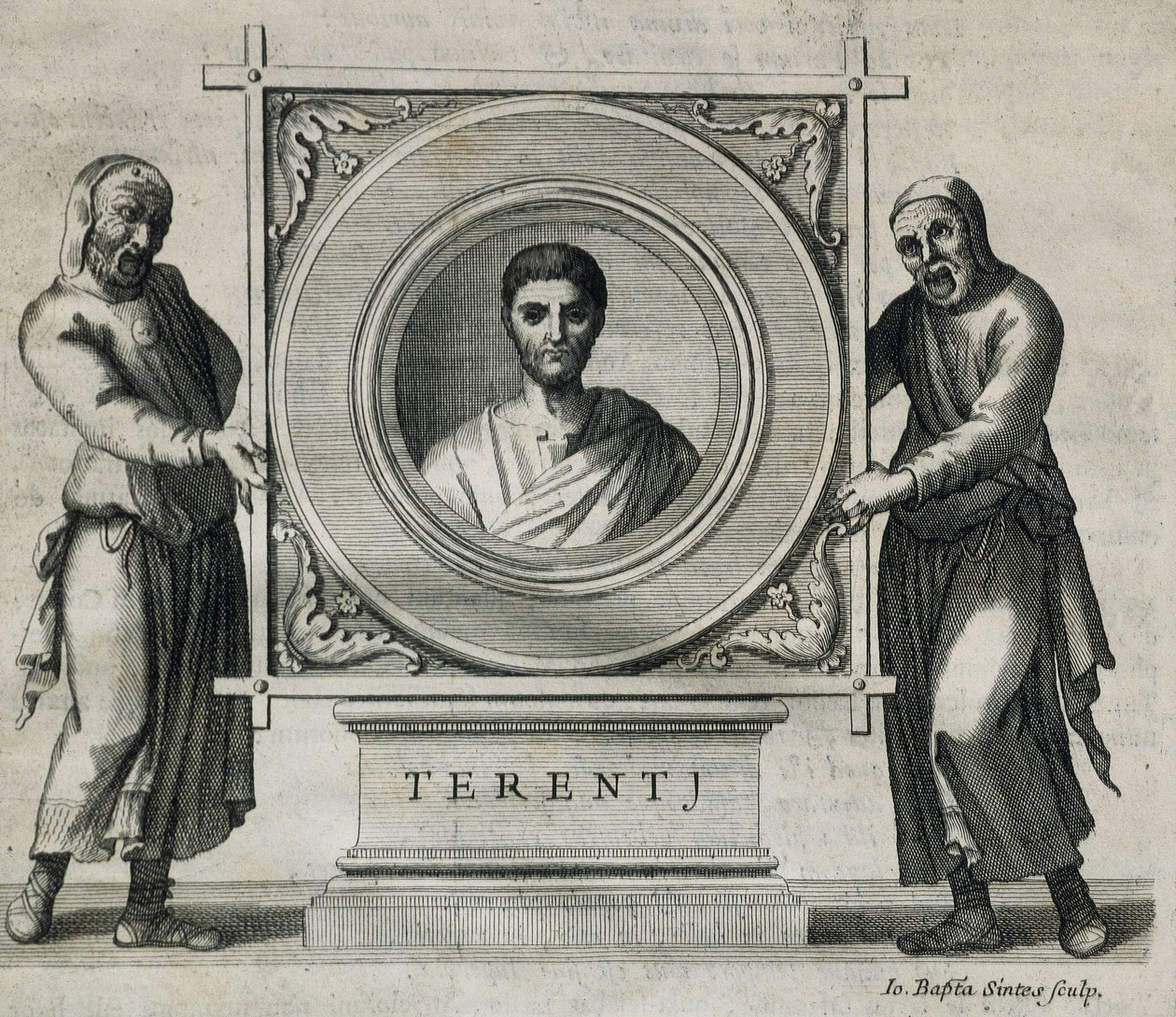 TEREN, Publiusz Terencjusz Afer (190-154 p.n.e.). Dramaturg w czasach Republiki Rzymskiej. Rycina. 1736. Rycina autorstwa Artist Unknown