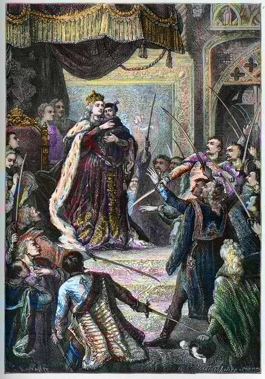 Cesarzowa austriacka Maria Teresa odbierająca podczas wizyty w parlamencie w Bratysławie przysięgę wierności węgierskiej szlachty autorstwa Artist Unknown