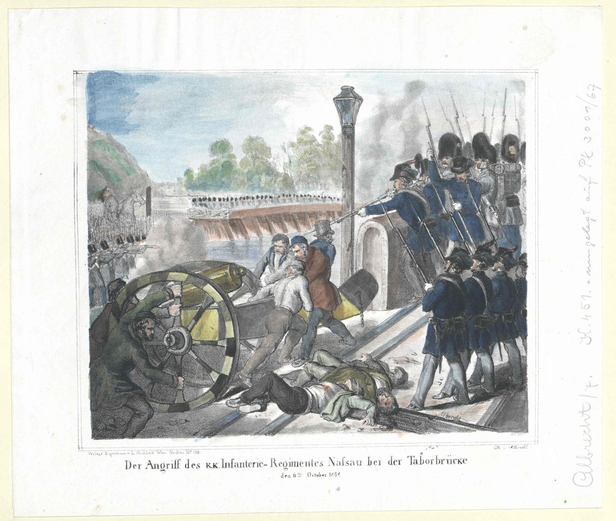 Atak k. k. Pułku Piechoty Nassau na Taborbruecke (Most Tabor) 6 października 1848 r. autorstwa Artist Unknown