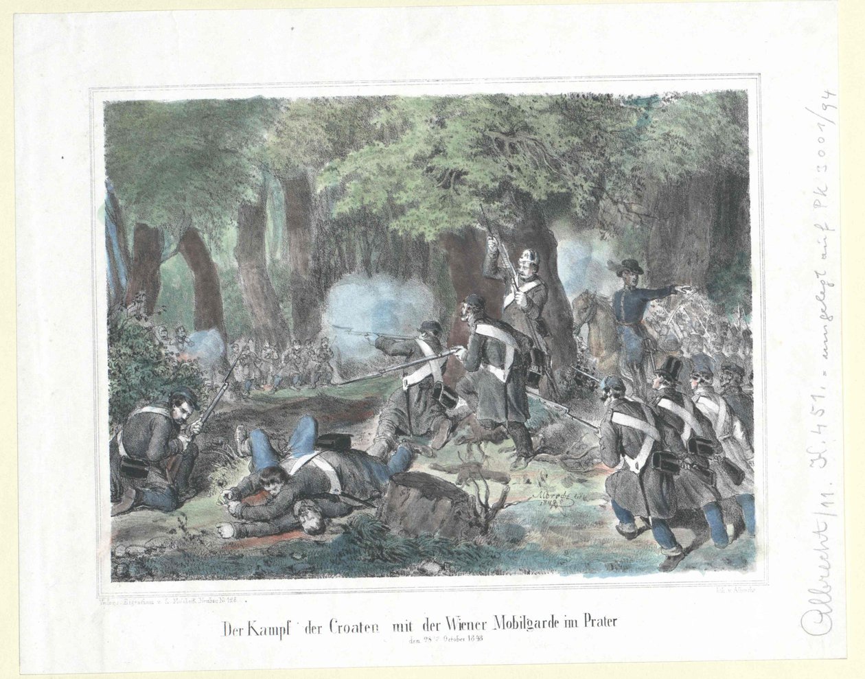 Walka Chorwatów z wiedeńską gwardią ruchomą na Praterze 28 października 1848 r. autorstwa Artist Unknown
