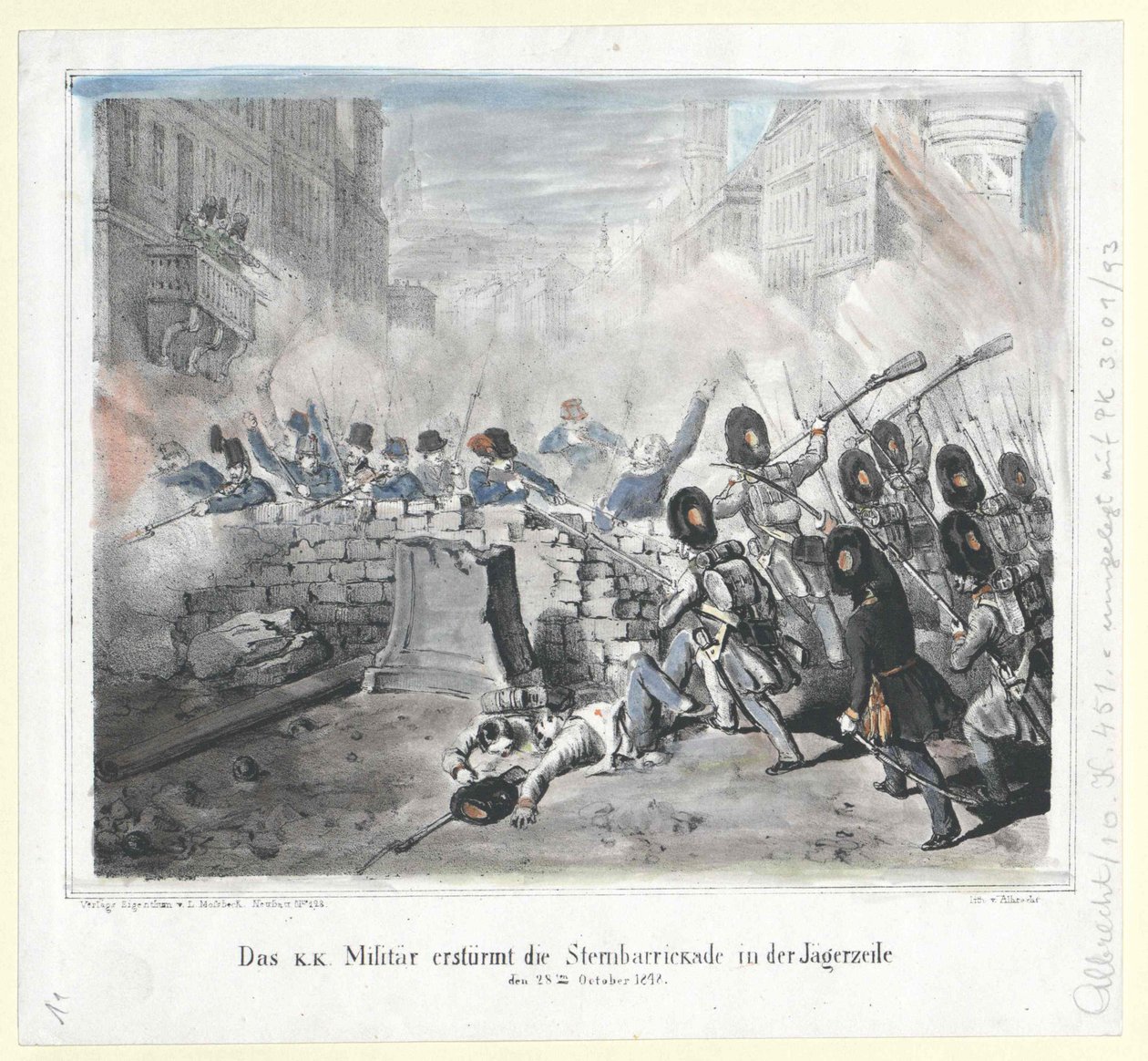Szturm wojsk k. k. na Sternbarrickade w Jaegerzeile 28 października 1848 r. autorstwa Artist Unknown