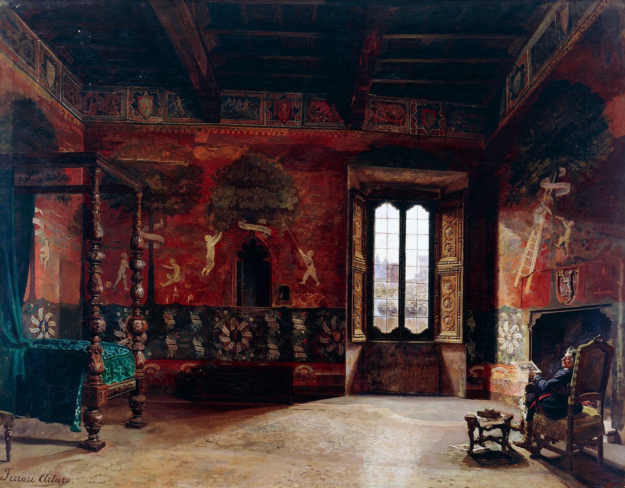 Wnętrze, Arturo Ferrari (1861-1932), olej na płótnie autorstwa Arturo Ferrari