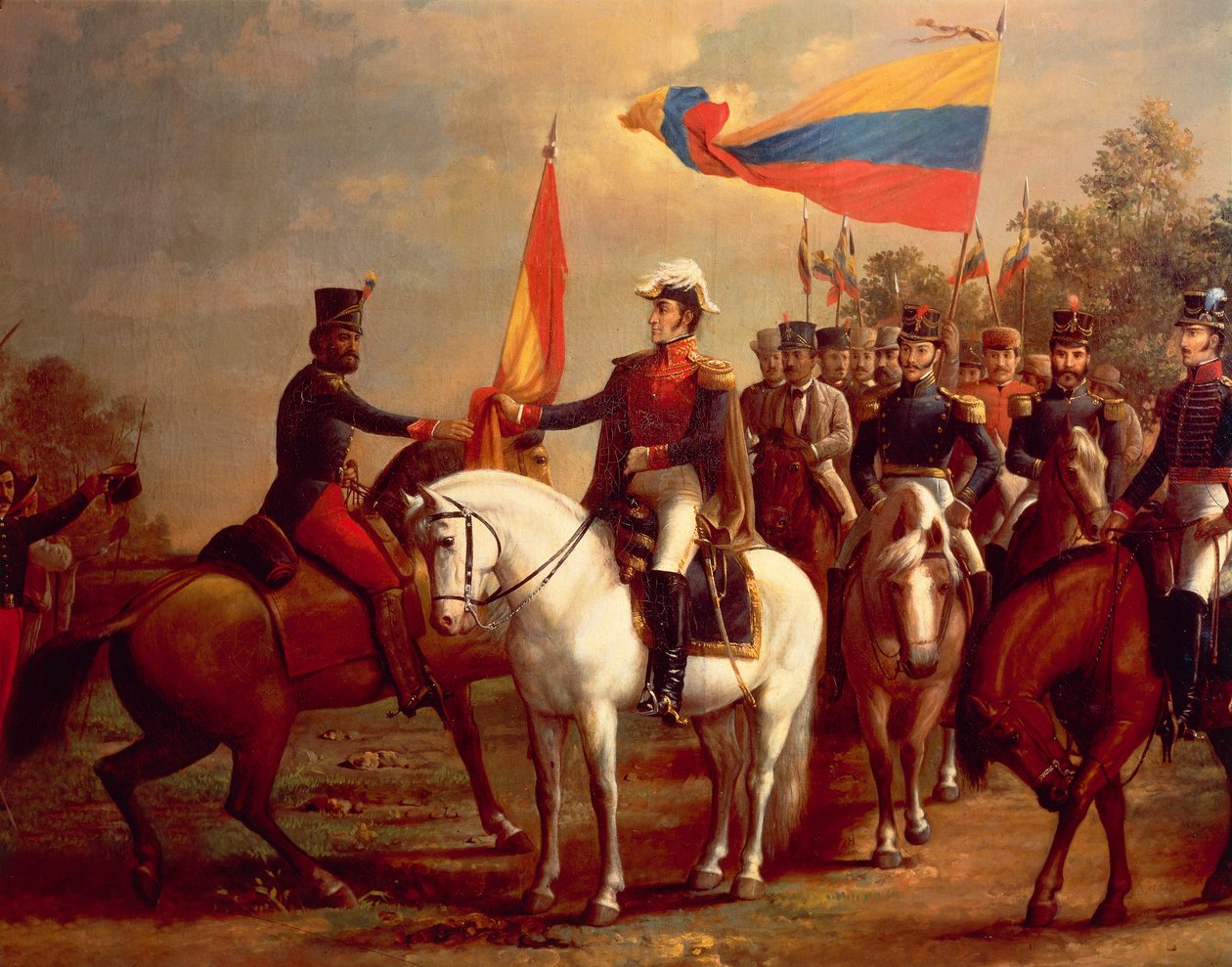 Simon Bolivar oddający cześć fladze po bitwie pod Carabobo, 24 czerwca autorstwa Arturo Michelena