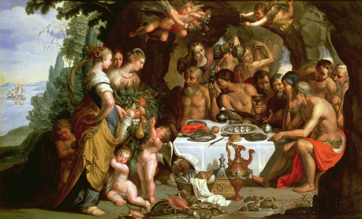 Święto Acheloosa, 1625-29 (olej na miedzi) autorstwa Artus Wollfort