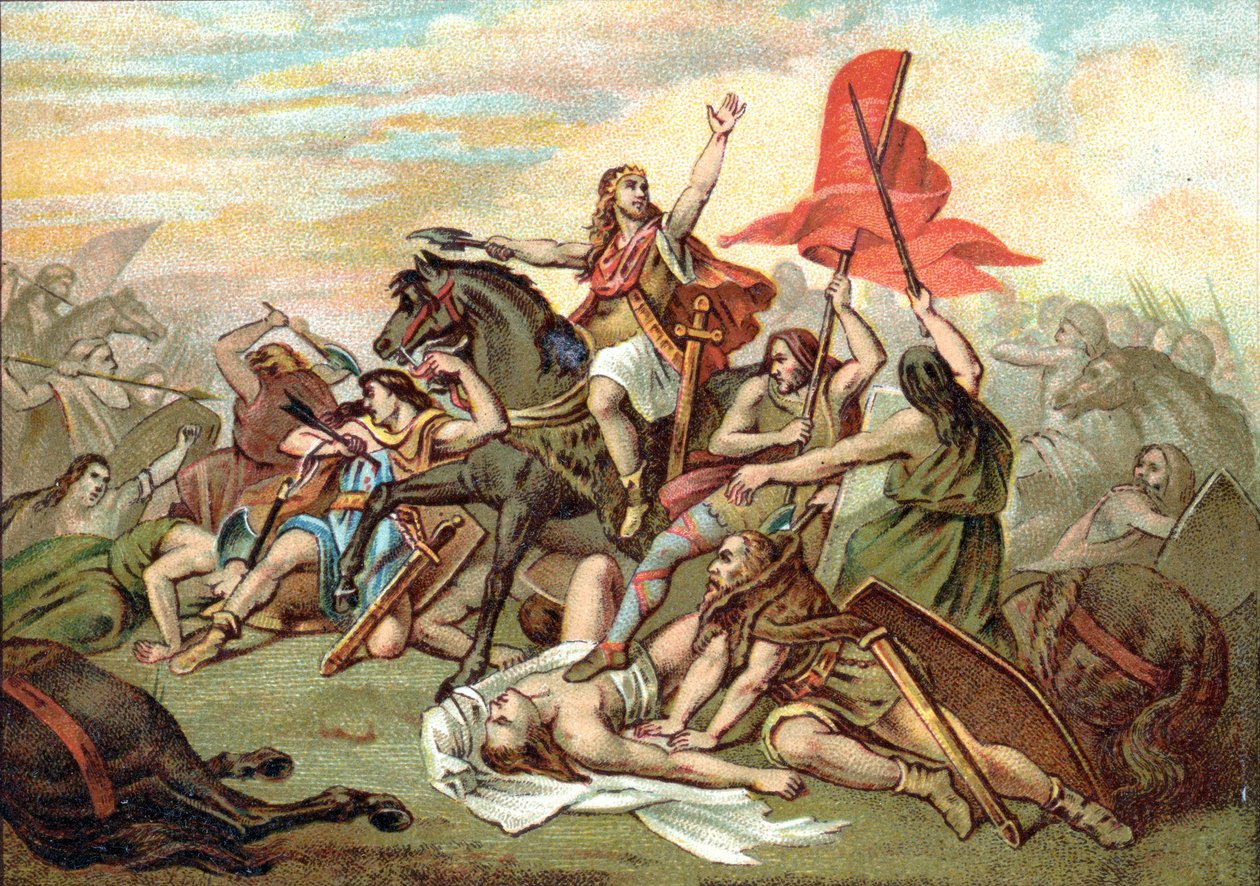 Bitwa pod Tolbiac (nawrócenie Clovisa) autorstwa Ary (after) Scheffer