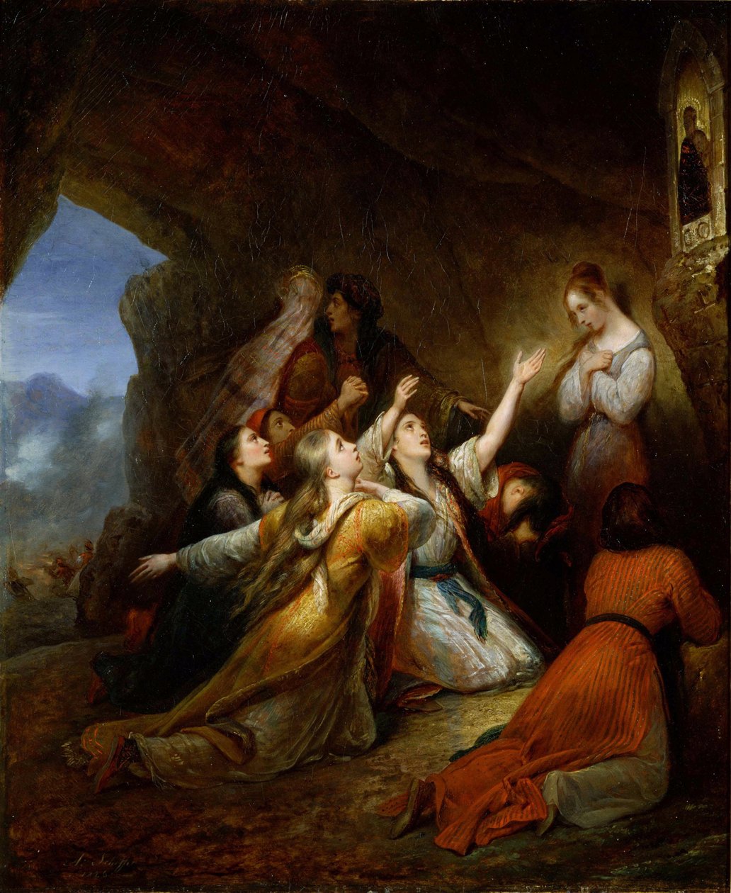 ""Grecke kobiety błagają o pomoc Dziewicy"" (Greczynki błagają dziewicę pomocy) Obraz Ary Scheffer (1795-1858) 1826 Dim 65x55 cm Narodowe Muzeum Sztuki Zachodniej, Tokio autorstwa Ary Scheffer