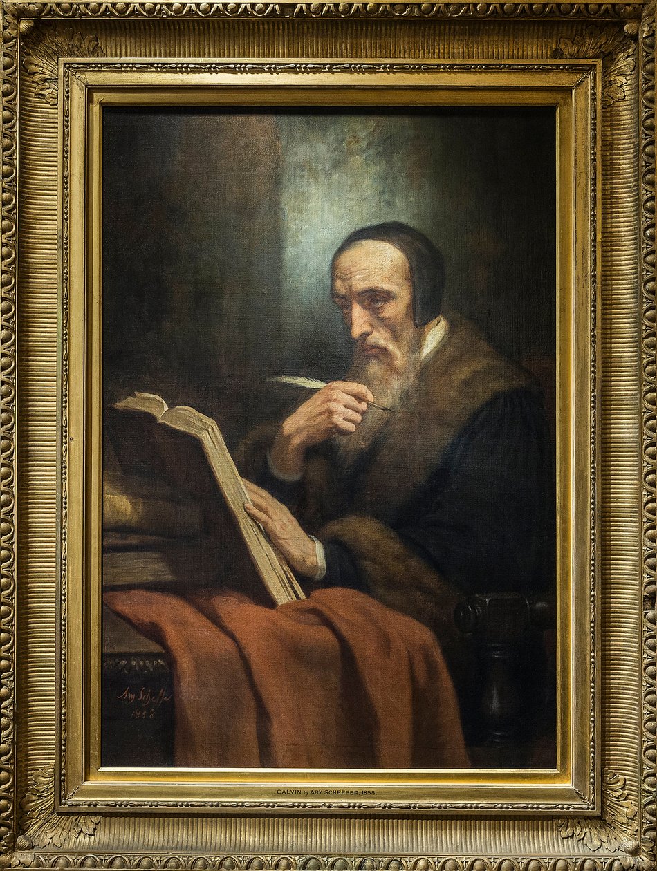 Portret Jana Kalwina (Jean Cauvin), francuskiego pisarza, teologa i pastora w okresie reformacji protestanckiej (1509-1564) - obraz Ary Scheffera (1795-1858). musee de la vie romantique - Paryż autorstwa Ary Scheffer