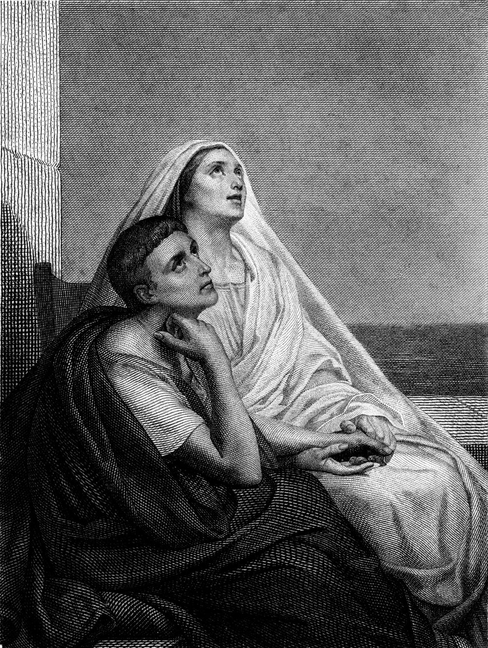 Saint Monique ze św. Augustynem - na awersie Historii św. Monique autorstwa Abbe Bougaud, Librairie Poussielgue 1866 autorstwa Ary Scheffer