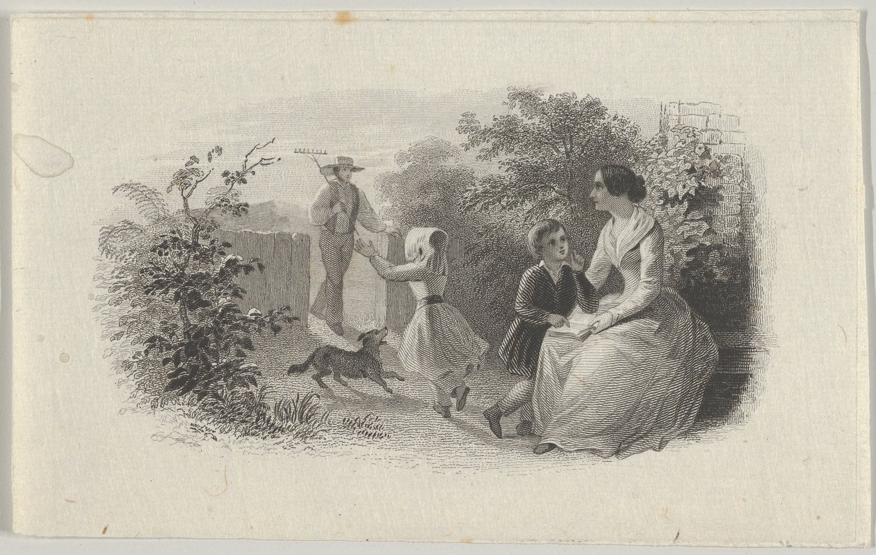 Winieta banknotu z rodziną w ogrodzie, ca. 1824-37. autorstwa Asher Brown Durand.