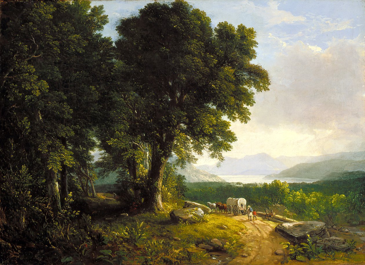 Pejzaż z krytym wozem (olej na płótnie) autorstwa Asher Brown Durand