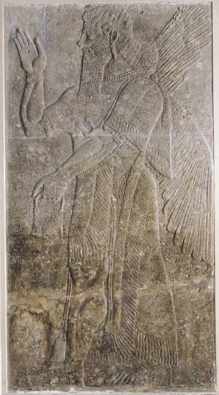 Relief przedstawiający skrzydlatego dżina z pałacu w Nimrud (Kalah) (gips) autorstwa Assyrian