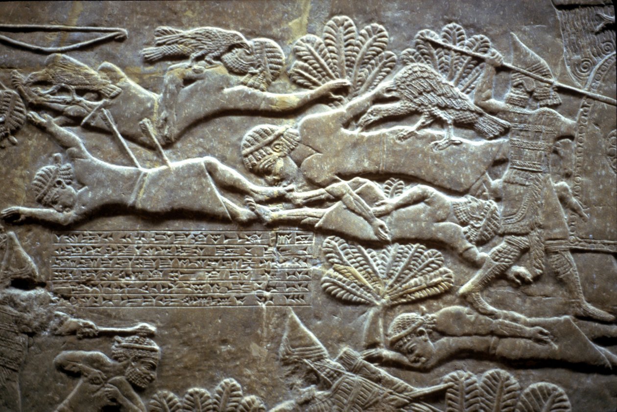 Asurbanipal w bitwie pod Til-Tuba, 650-620 pne autorstwa Assyrian