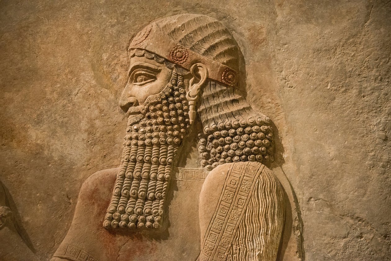Fragment króla Sargona II z Asyrii z pałacu króla Sargona w Chorsabadzie, ok. 716-713 pne autorstwa Assyrian