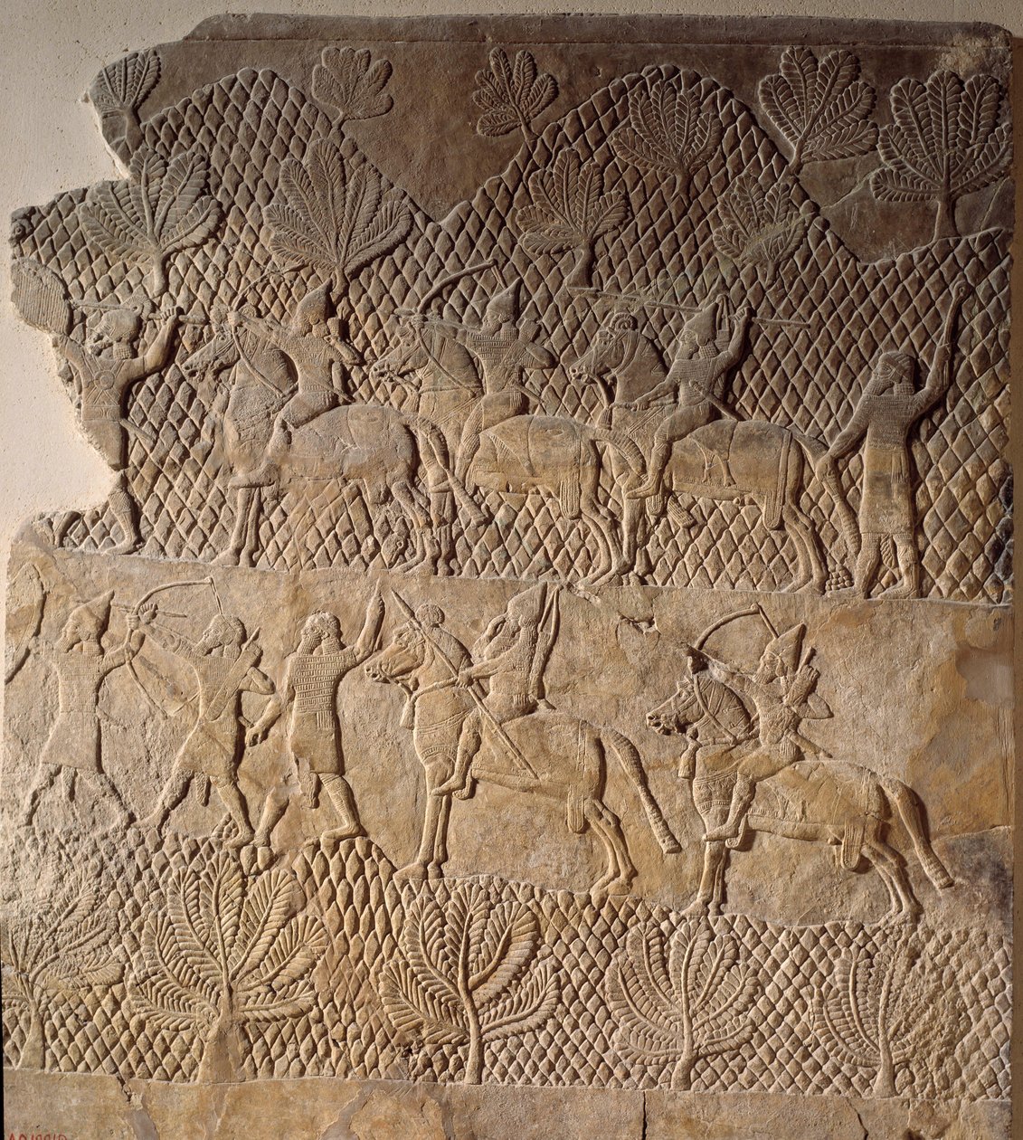 Orientalna sztuka starożytności: scena bitewna. Płaskorzeźba pałacu Assurbanipal, Asyria (VII wpne). Paryż, Musee du Louvre autorstwa Assyrian