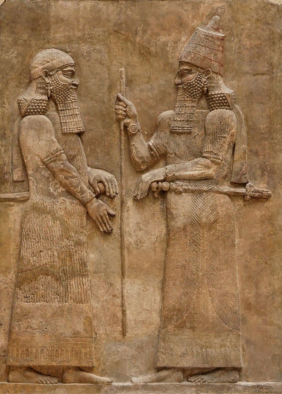 Sargon II i dygnitarz, płaskorzeźba z pałacu króla Sargona w Chorsabadzie, ok. 716-713 p.n.e. autorstwa Assyrian