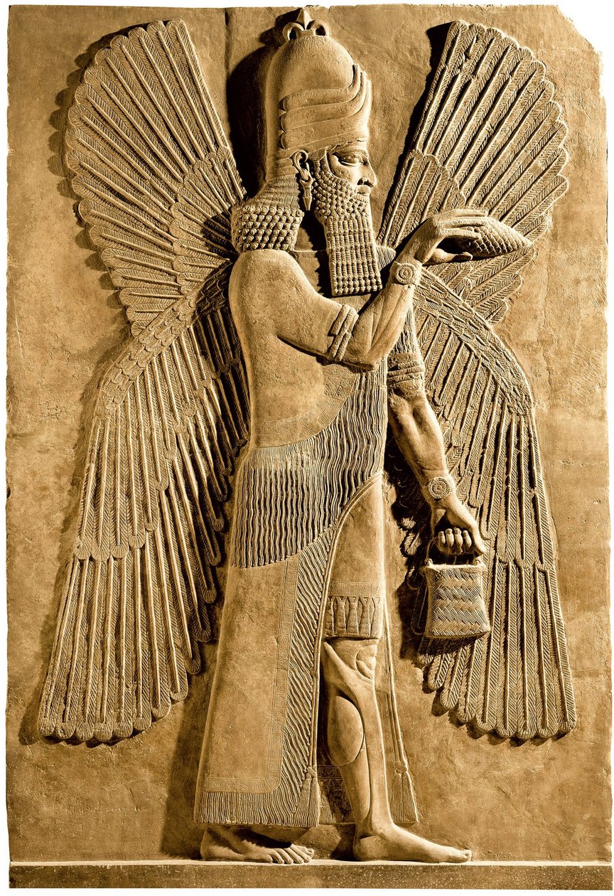 Skrzydlaty dżin. Fragment płaskorzeźby z pałacu asyryjskiego króla Sargona II, 722-705 pne autorstwa Assyrian