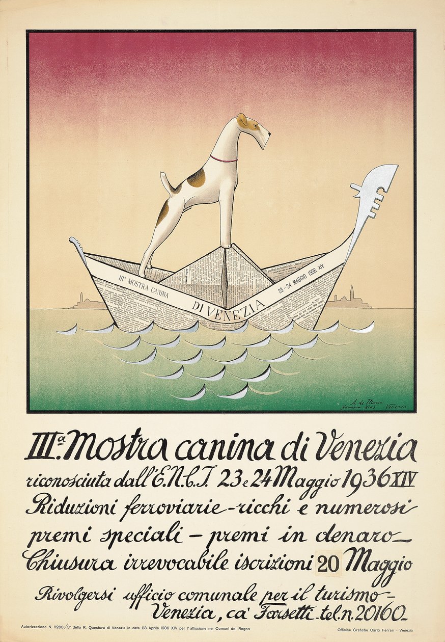 Plakat reklamujący wystawę psów w Wenecji autorstwa Astolfo De Maria