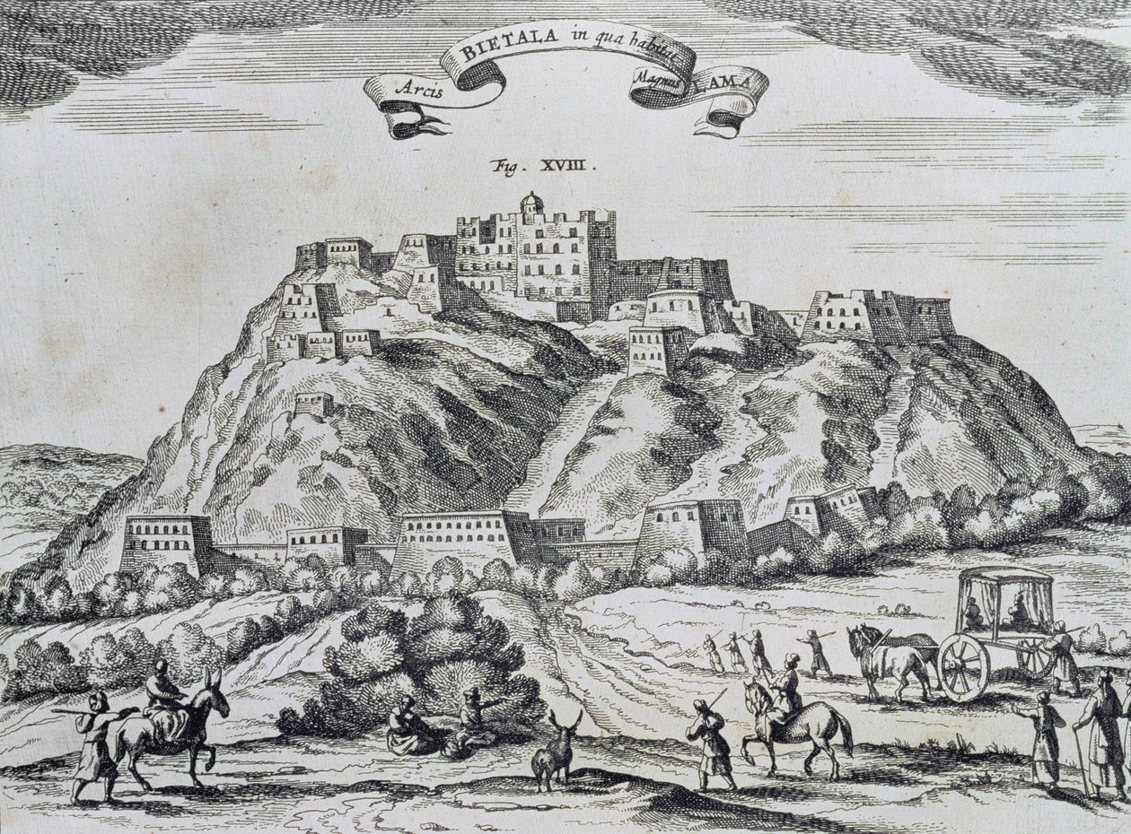 Widok na Lhasę, stolicę Tybetu, z „China Monumentis”, wydrukowany w Amsterdamie w 1667 r. autorstwa Atanasio Kirchen