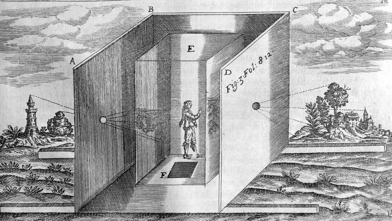 Ciemny pokój po Athanasius Kircher, Lucis i Umbra Rome 1600 autorstwa Athanasius Kircher