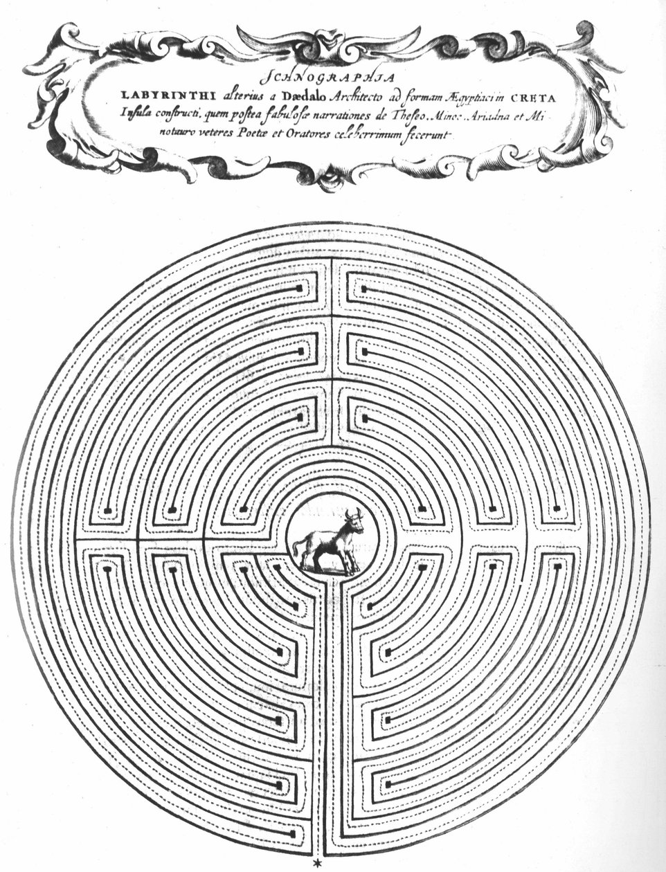 Labirynt Dedalusa zamykający Minotaura – w „Turris Babel” autorstwa Athanasi kircheri S.J, Amsterdam autorstwa Athanasius Kircher