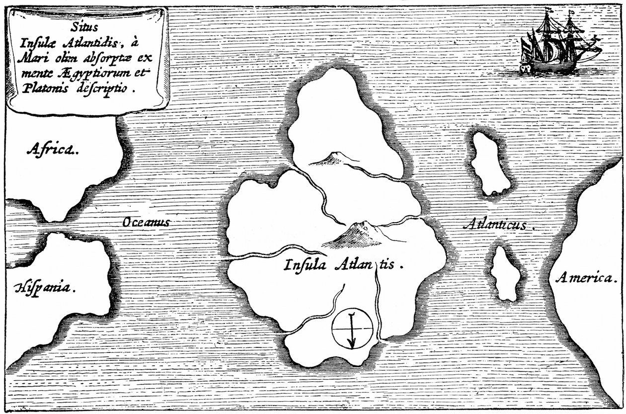 Mapa Atlantydy z „Mundus Subterraneus” autorstwa Athanasius Kircher