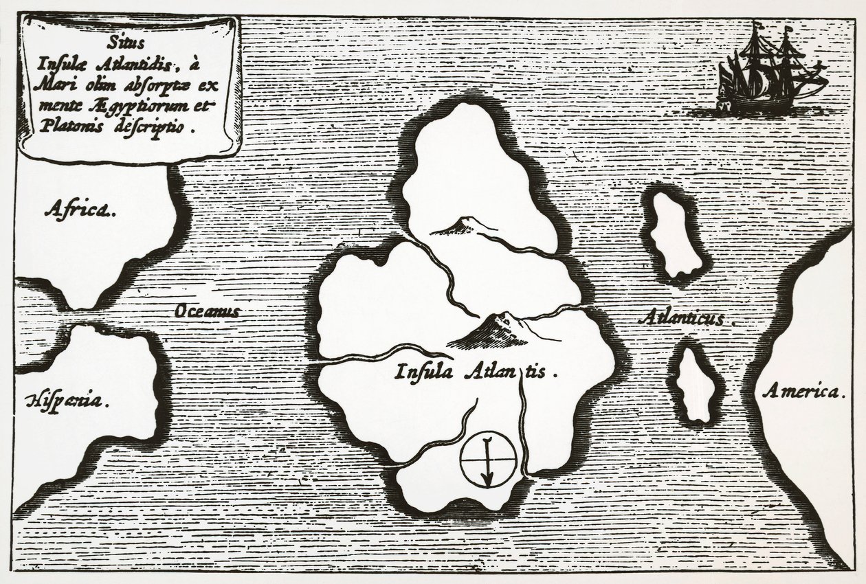 Mapa Atlantydy z „Mundus Subterraneus” autorstwa Athanasius Kircher