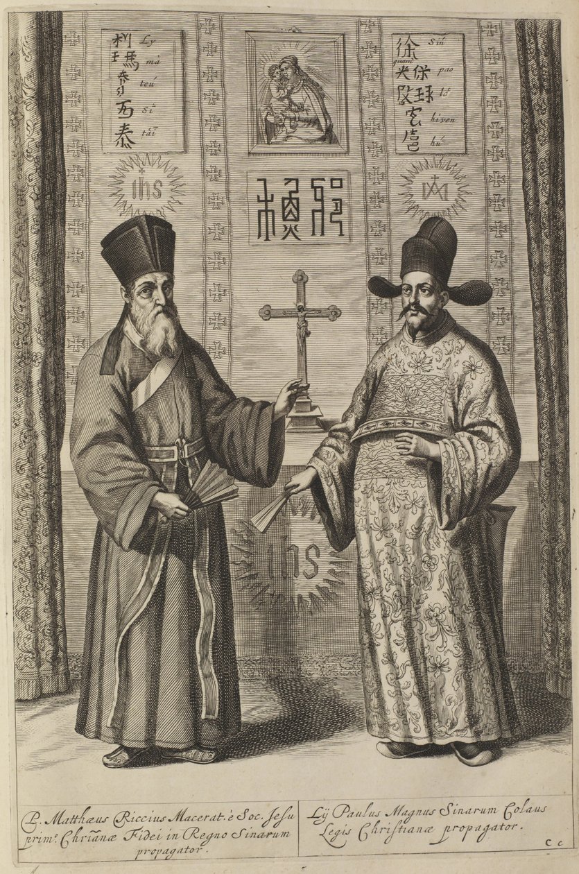 Matteo Ricci i Xu Guangqi. Z Athanasius Kirchers China Illustrata, 1667 autorstwa Athanasius Kircher