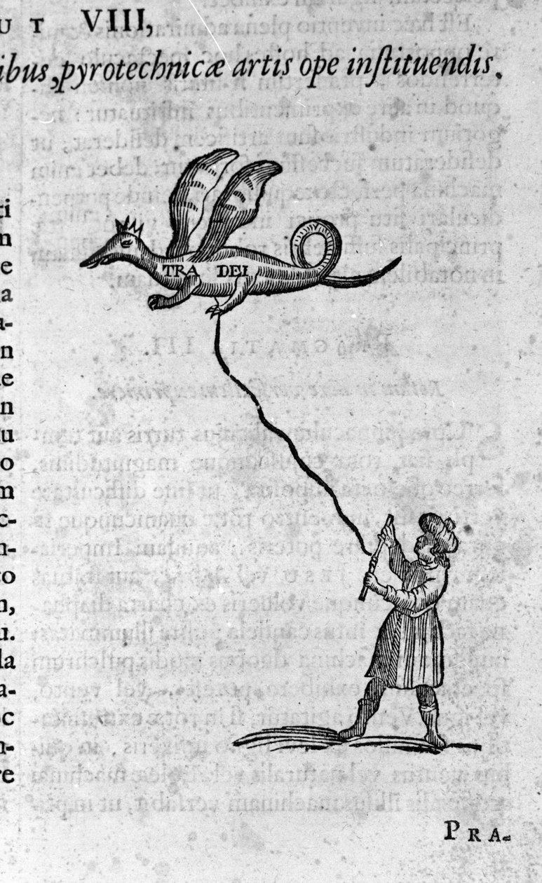 Grecki filozof Archytas z Tarentu (435-347 pne) filozof Pitagoryk, matematyk, astronom i jego drewniana gołębica zdolna do latania. Grawer z „Mundus Subterraneus” autorstwa Athanasius Kircher (1601-1680) 1682 autorstwa Athanasius Kircher