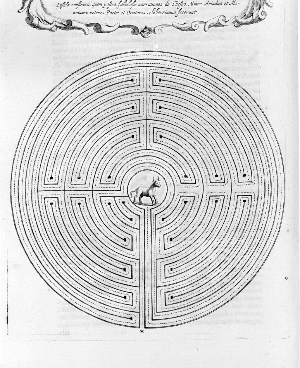 Labirynt Cnossos zaprojektowany przez Dedale - W centrum znajduje się minotaur - „Turris Babel” autorstwa Athanase Kircher - Amsterdam autorstwa Athanasius Kircher