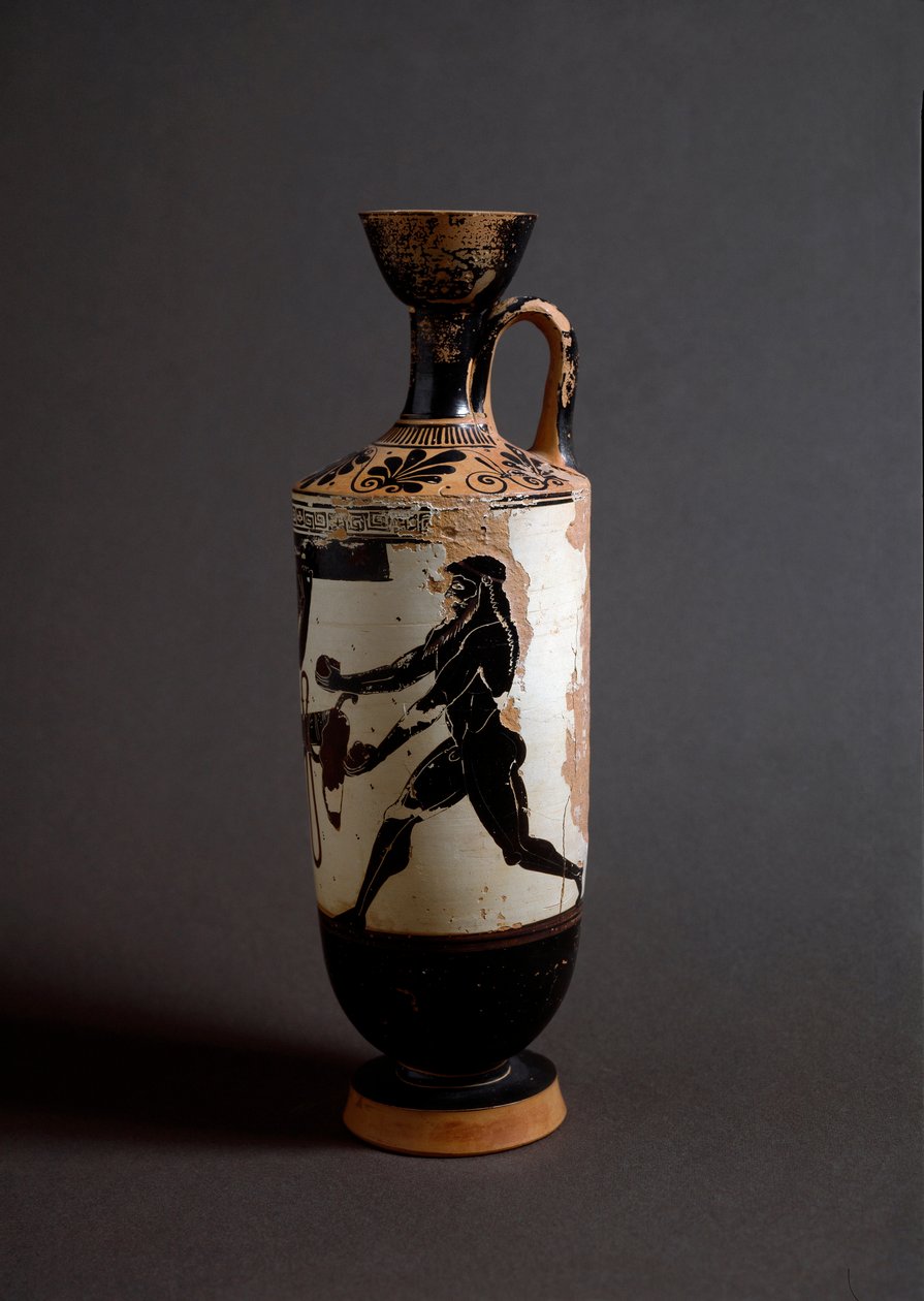 Sztuka grecka: „” Herakles i Atlas”” Szczegół atlasu. Lekythos (lecyth) biały zrealizowany przez malarza Ateny (450-400 pne). Ateny, Narodowe Muzeum Archeologiczne autorstwa Athena Painter (workshop of)