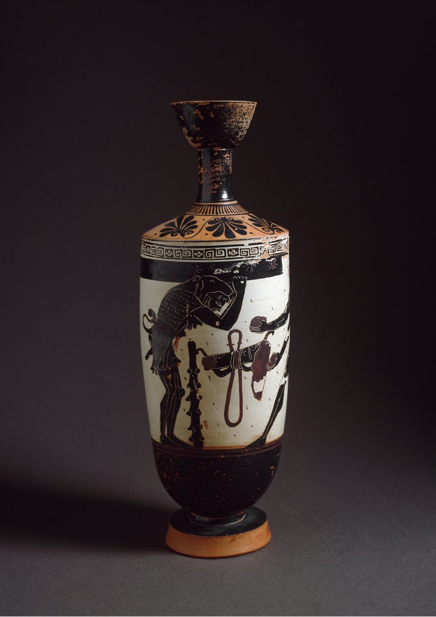 Sztuka grecka: „” Herakles i Atlas”” Szczegół Heraklesa (Herkulesa) Lekythos (lecyth) biały zrealizowany przez malarza Ateny (450-400 pne). Ateny, Narodowe Muzeum Archeologiczne autorstwa Athena Painter (workshop of)