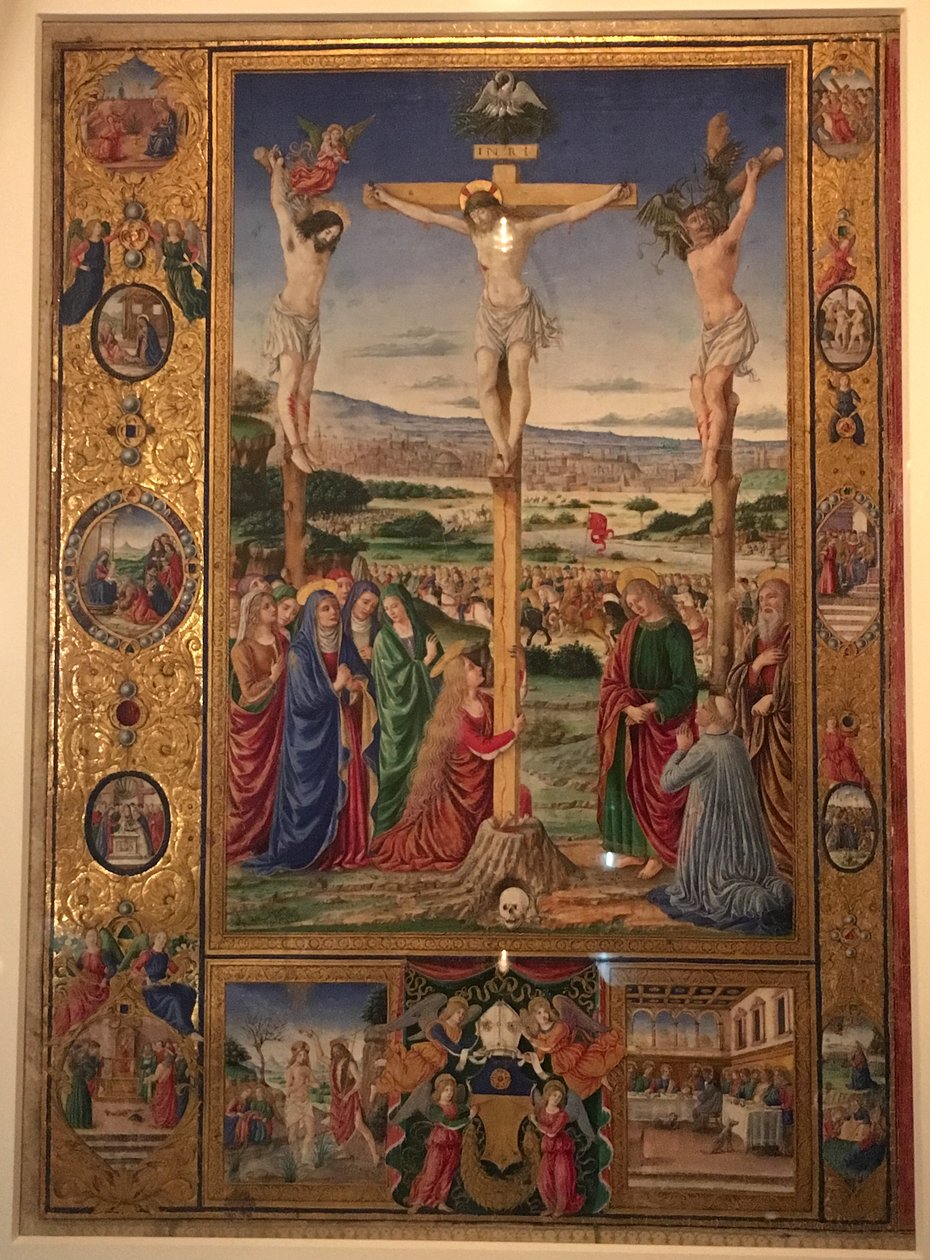 Ukrzyżowanie, miniatura z Mszału Tomasza Jakuba. autorstwa Attavante degli Attavanti