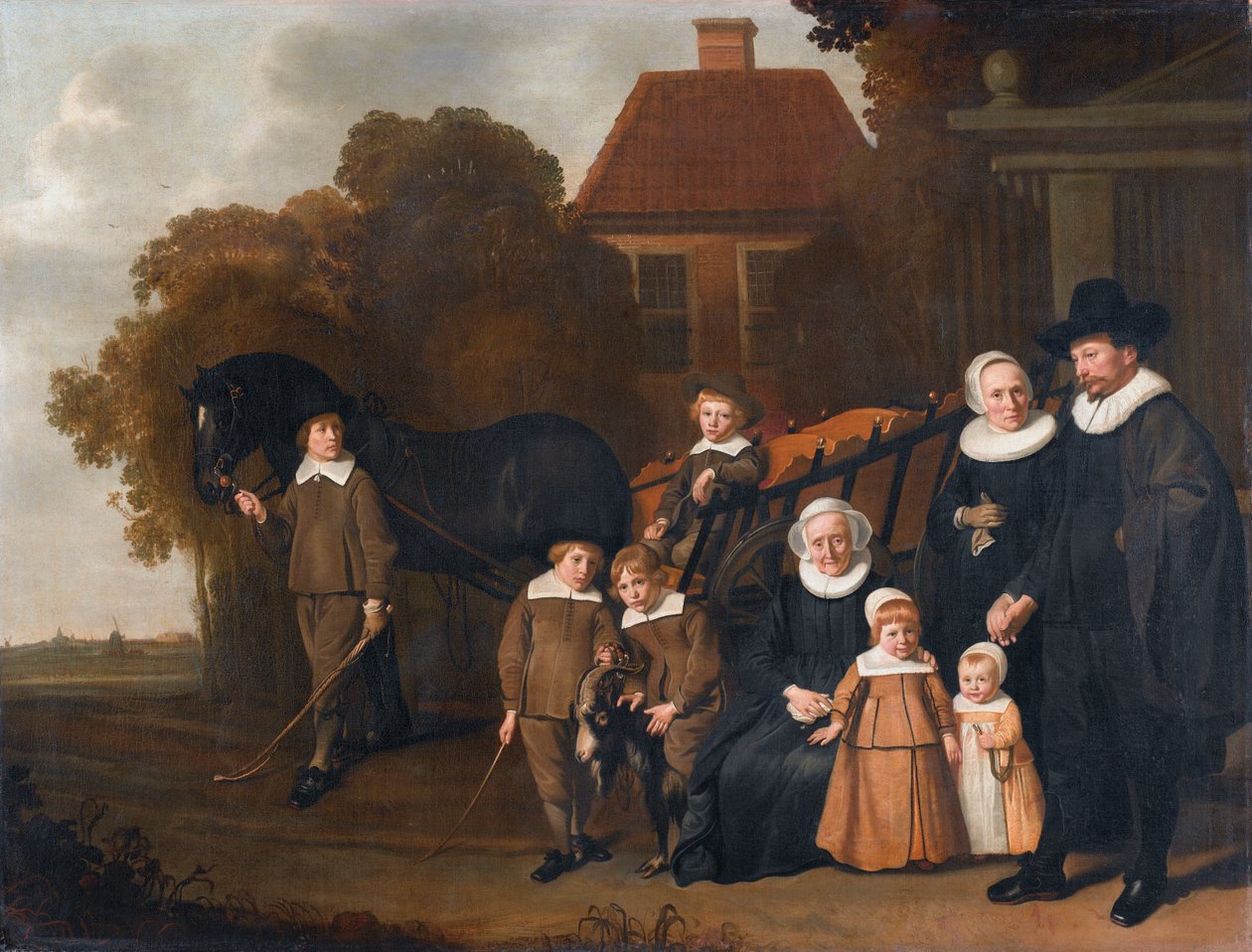 Portret rodziny Meebeeck Cruywagen w pobliżu bramy ich wiejskiego domu na Uitweg niedaleko Amsterdamu autorstwa Jacob van Loo  