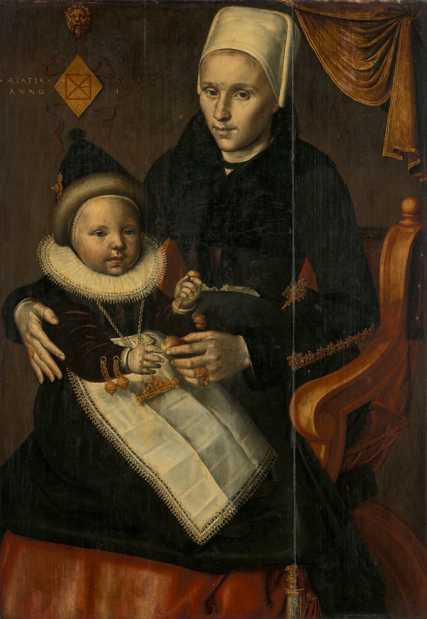 Matka i dziecko w strojach z Holandii Północnej. olej na panelu medium QS autorstwa Attributed to Jan Claesz.