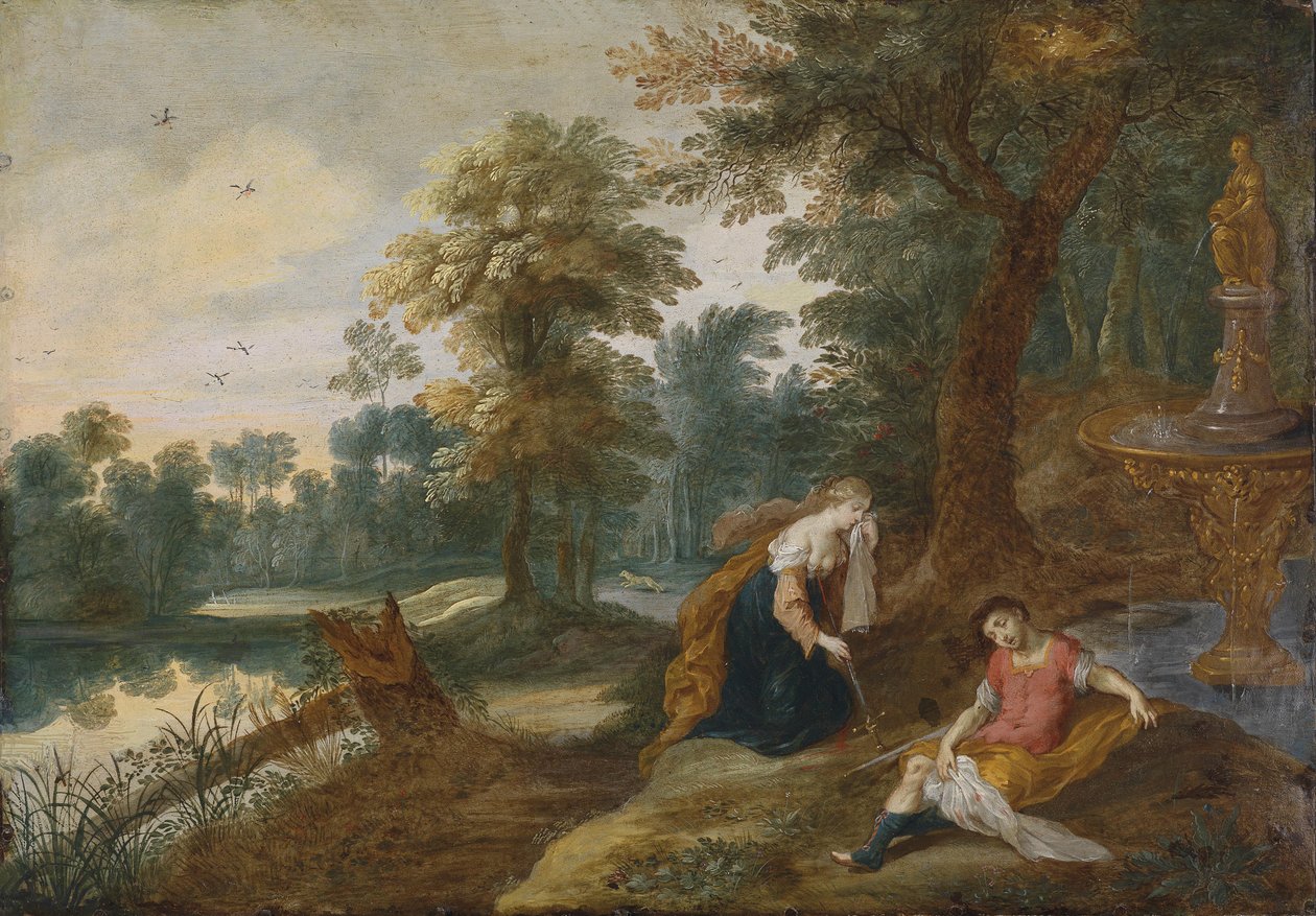 Krajobraz z Pyramus i Thisbe autorstwa Attributed to Jasper van der Lanen  