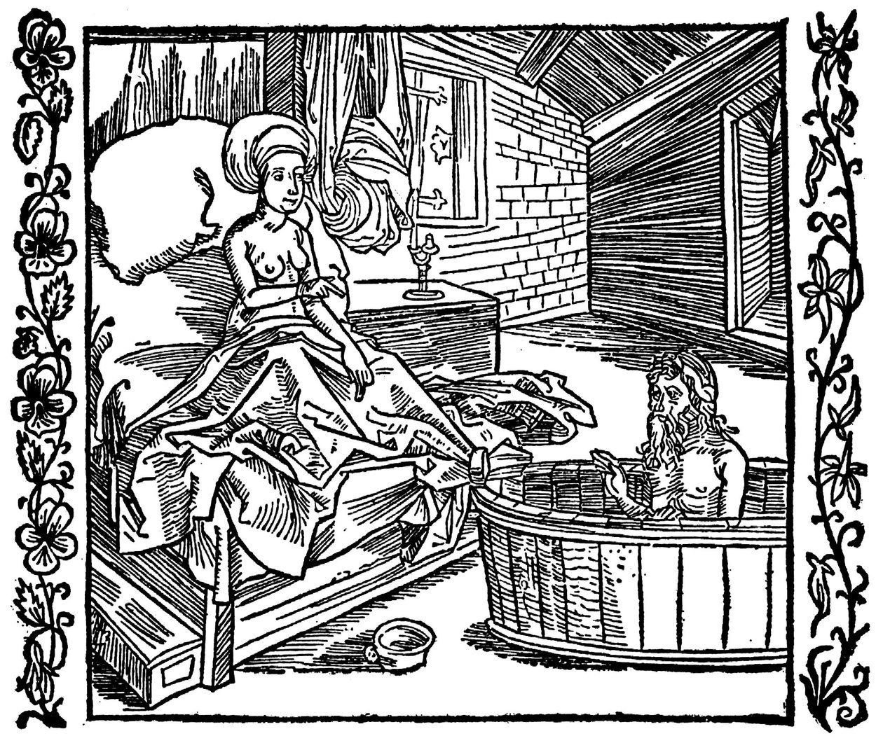 Kobieta i kąpiący się pustelnik. autorstwa attributed to Albrecht Dürer