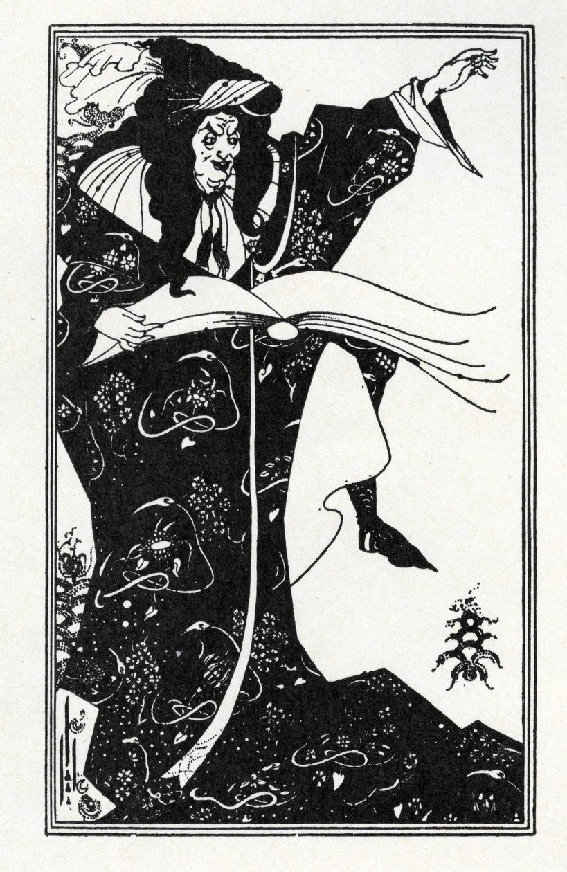 Projekt frontyspisu do „Wirgiliusza czarnoksiężnika” (pióro i atrament) autorstwa Aubrey Beardsley