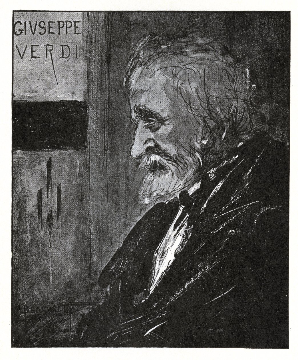 Giuseppe Verdi, 1893 (tusz i pranie) autorstwa Aubrey Beardsley