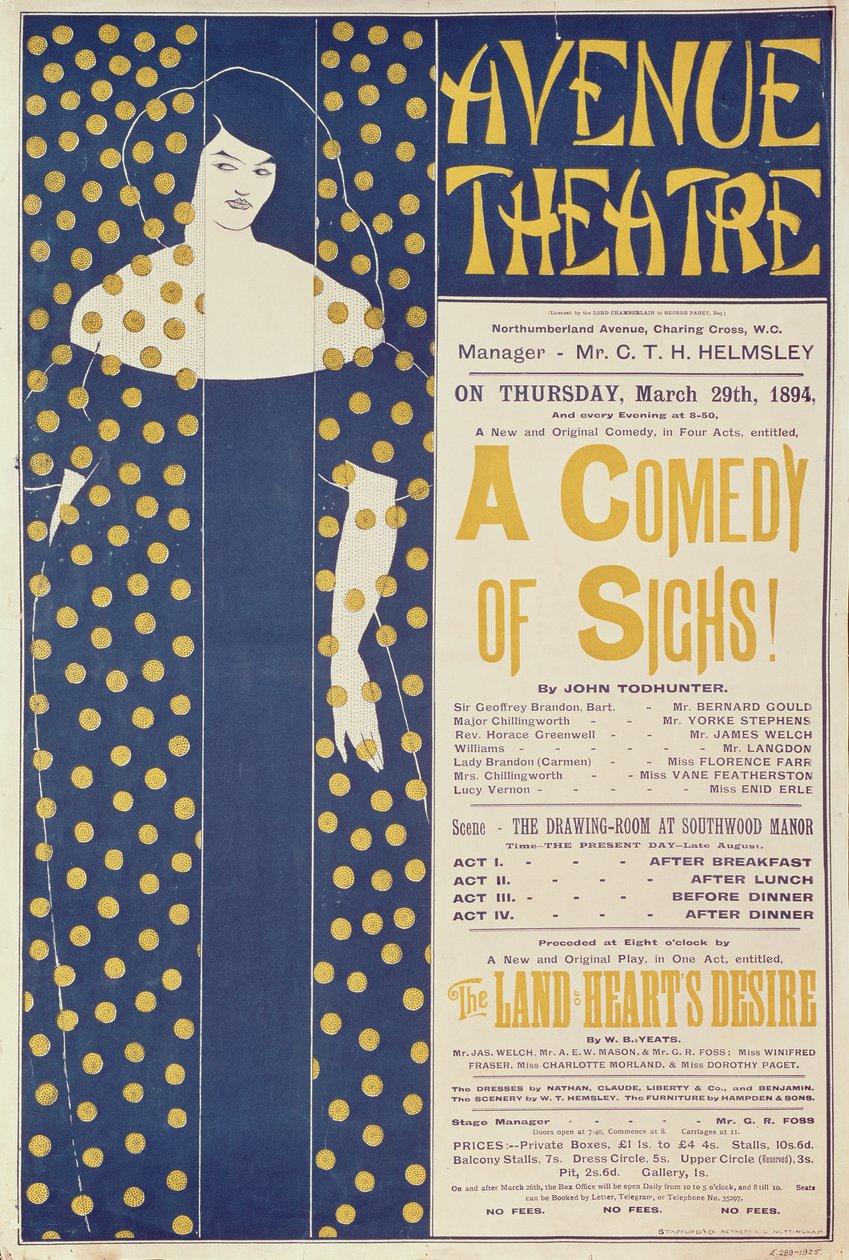 Plakat reklamujący sztukę Johna Todhuntera „Komedia westchnień”, 1894 autorstwa Aubrey Beardsley