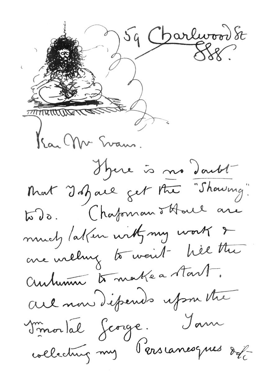 1. strona autografu listu do Fredericka Evansa, ok. 1893 r. autorstwa Aubrey Beardsley