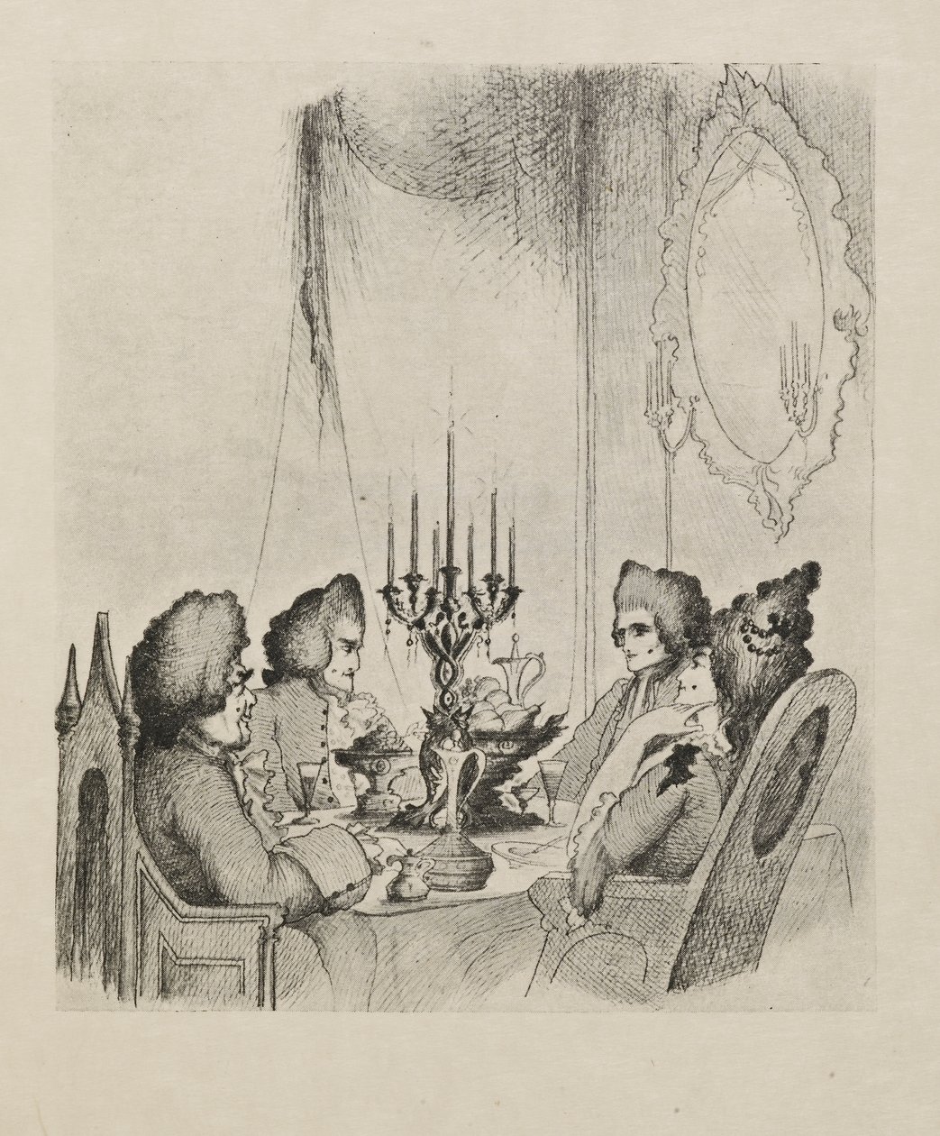 Scena z „Madame Lescaut” z księgi pięćdziesięciu rysunków autorstwa Aubrey Beardsley