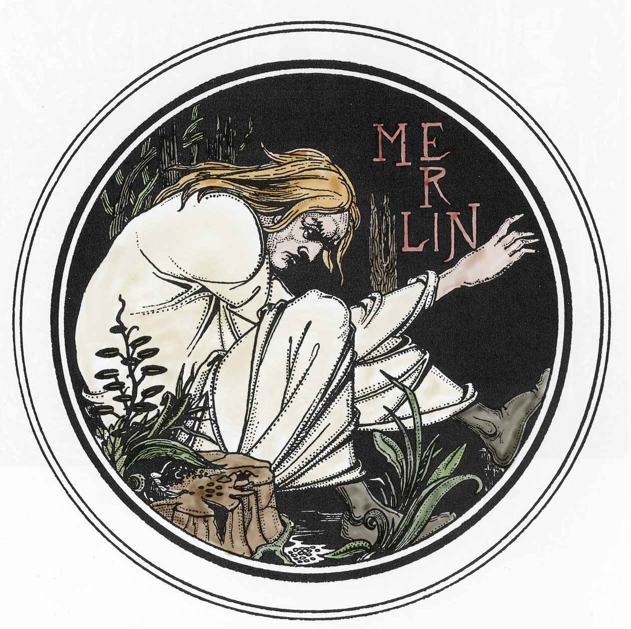 Legenda arturiańska: „Merlin the Enchanter”” Grawerowanie w „Śmierci Artura” Sir Thomasa Malory