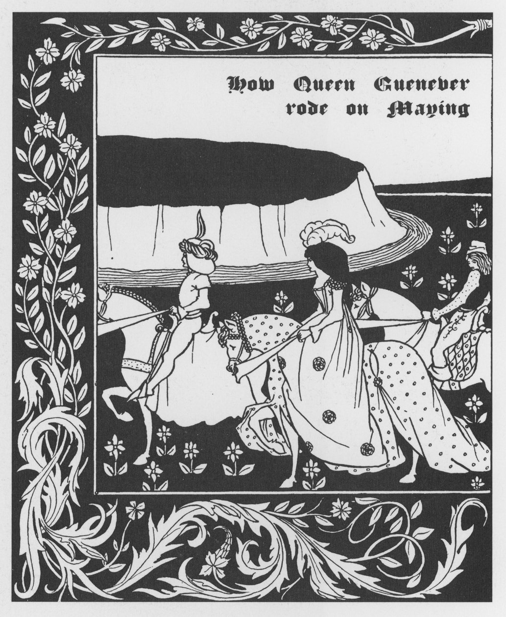 Legenda arturiańska: „” Queen Guenievre Queen of May”” Grawerowanie w „The Morte of Arthur”” autorstwa Sir Thomasa Malory