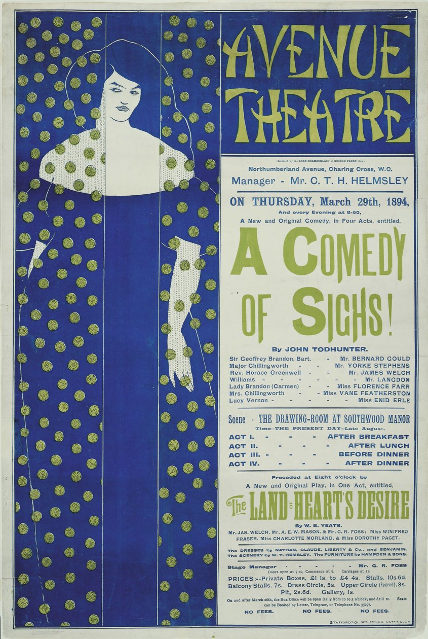 Teatr Avenue, komedia westchnień! Plakat, 1894 autorstwa Aubrey Beardsley