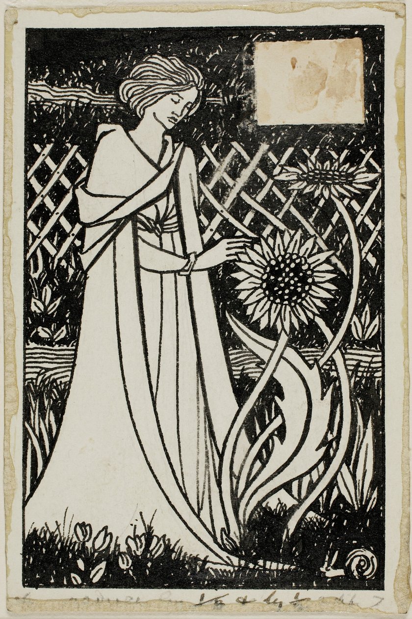 Studium dekoracyjne: Kobieta ze słonecznikami autorstwa Aubrey Beardsley
