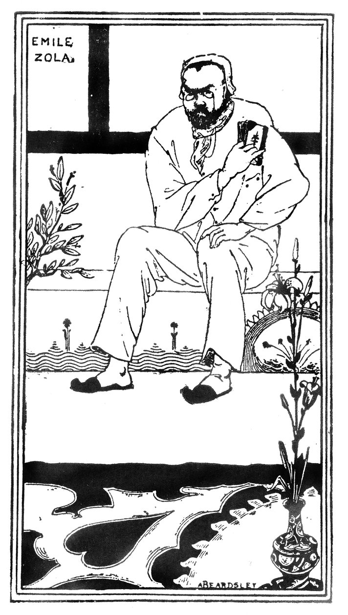 Emile Zola, 1893 88@Zola (1840-1902) Francuski pisarz i powieściopisarz; ilustracja z magazynu „Pall Mall Budget”; autorstwa Aubrey Beardsley