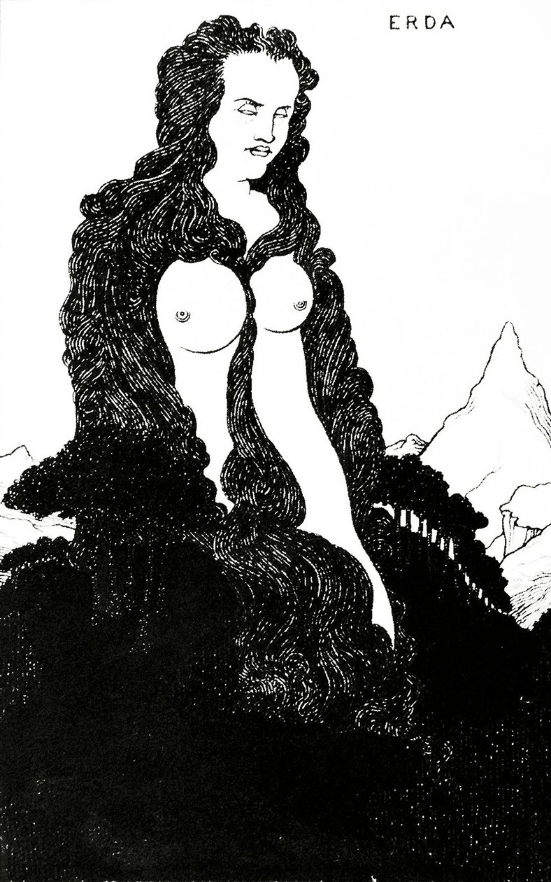Erda, ilustracja do „Das Rheingold” 1896 autorstwa Aubrey Beardsley