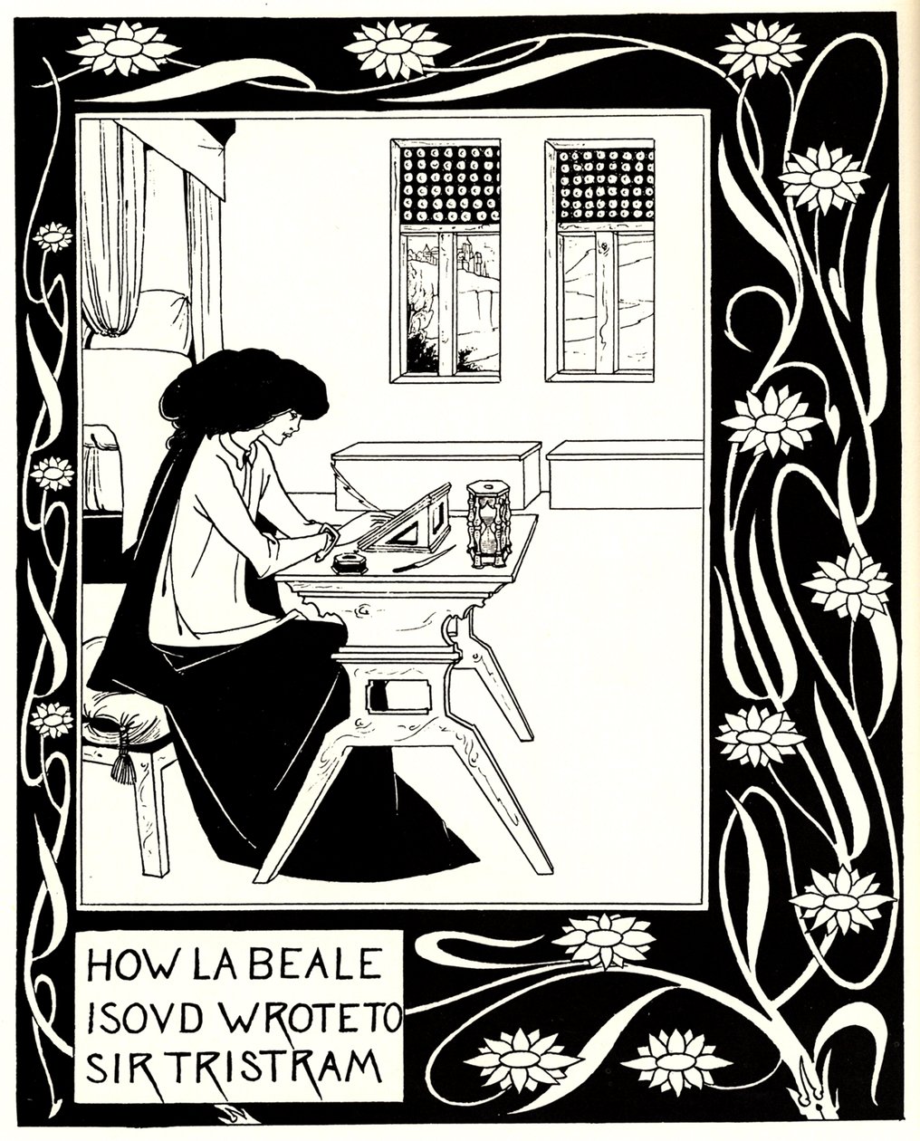 Jak La Beale Isoud napisał do Sir Tristrama. Ilustracja do książki Le Morte dArthur autorstwa Sir Thomasa autorstwa Aubrey Beardsley