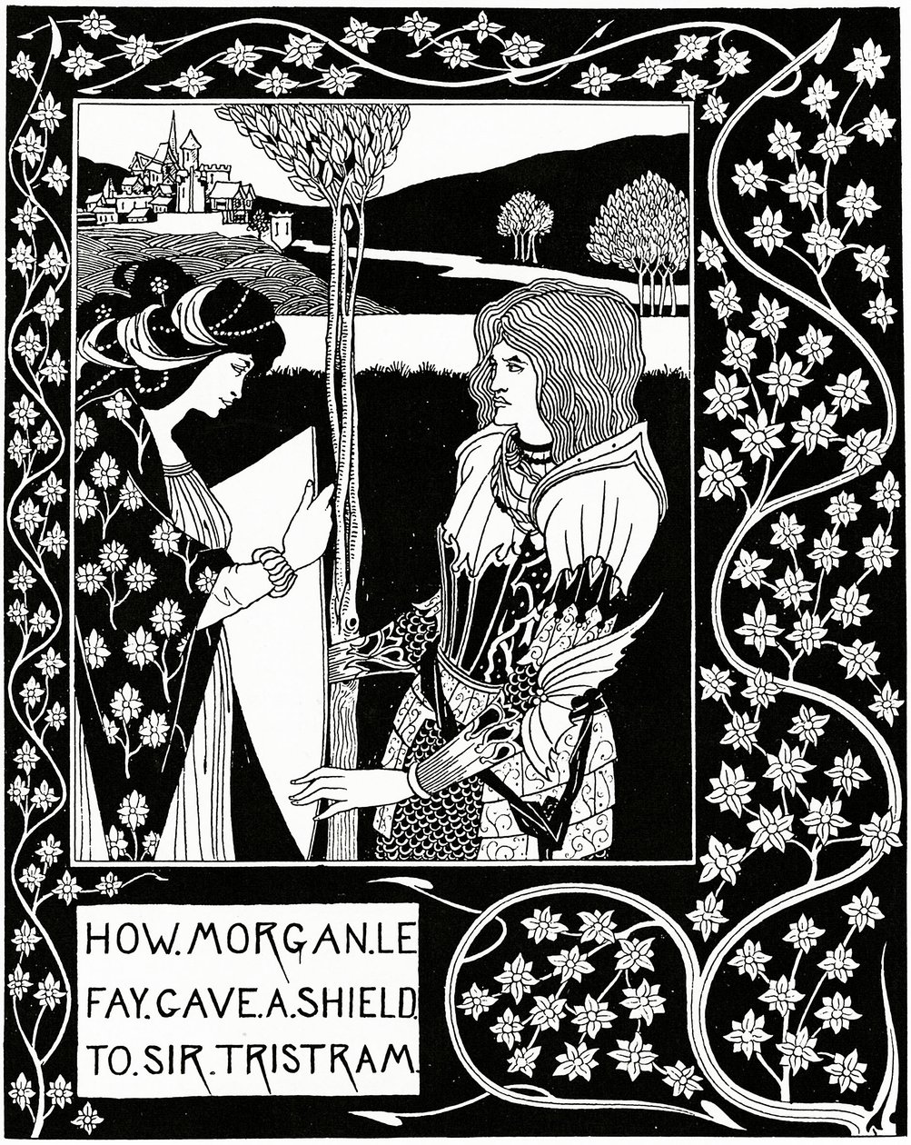 Jak Morgan le Fay dał tarczę sir Tristramowi, ilustracja z „Le Morte d